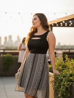 Nwt Woemn's Plus Size Sleeveless Chiffon Contrast Dress